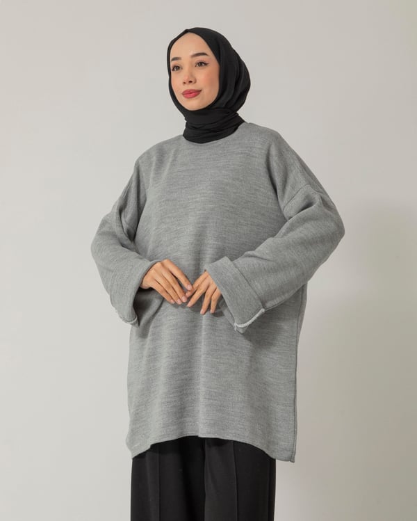 Oversize Gri Triko Tunik