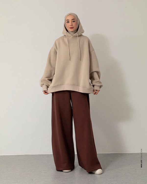 Oversize Kapşonlu Krem Sweat