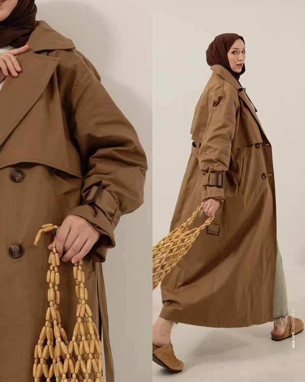 Oversize Kemeri Tokalı Kahve Trençkot