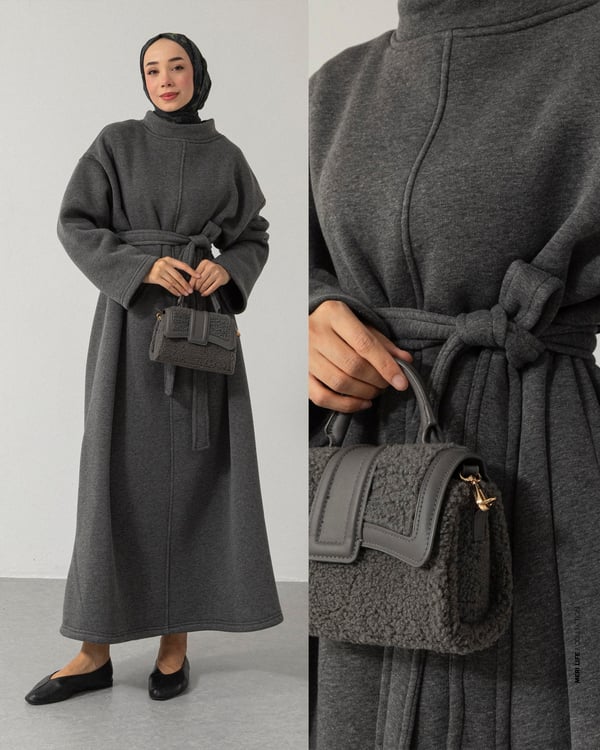 Oversize Kemerli Füme Sweat Elbise