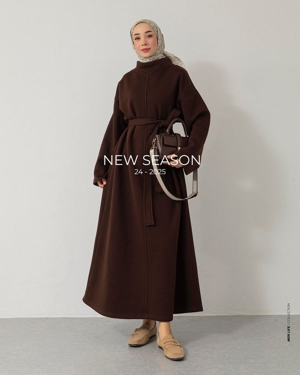 Oversize Kemerli Kahve Sweat Elbise