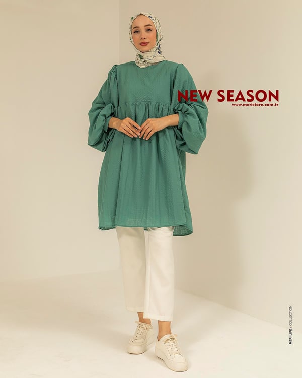 Oversize Mint Yeşili Gofre Tunik