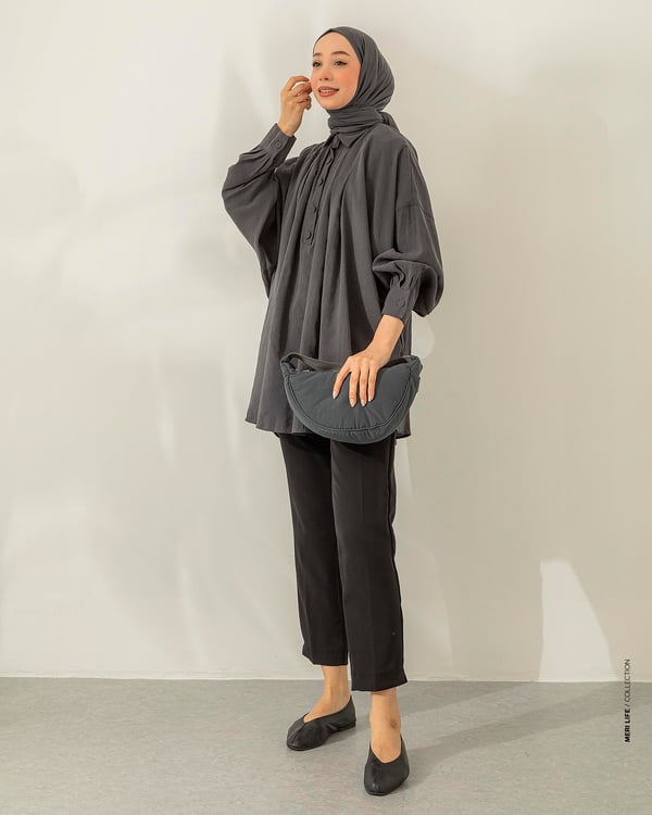Oversize Pile Detaylı Füme Tunik