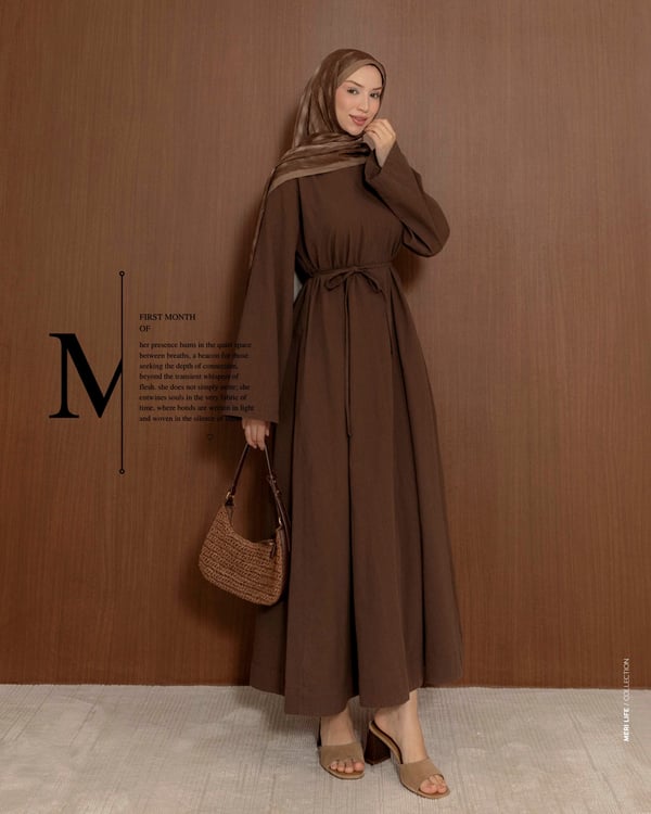 Paola Basic Kahve Keten Elbise