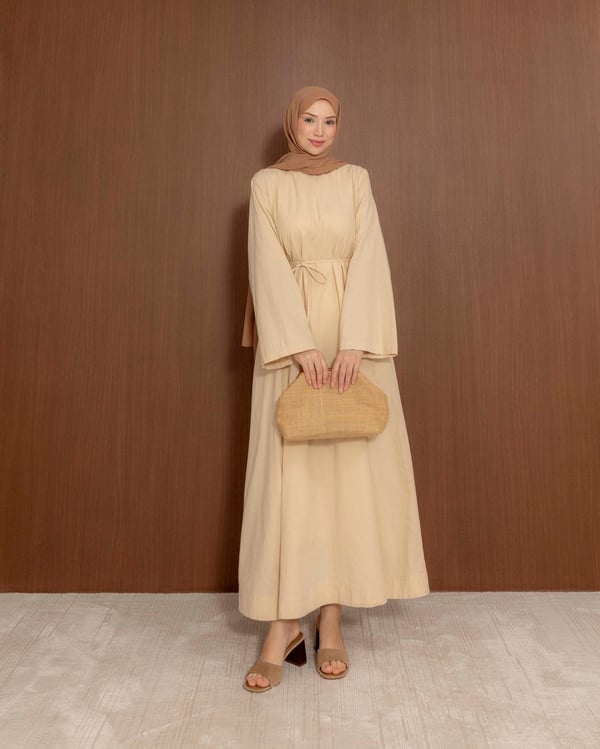Paola Basic Krem Keten Elbise