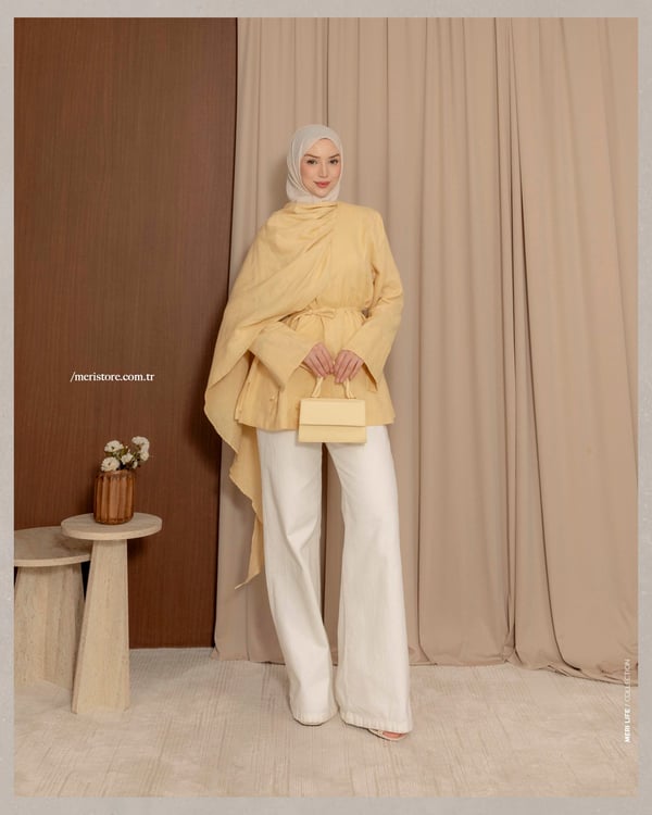 Şal Detaylı Gold Keten Tunik