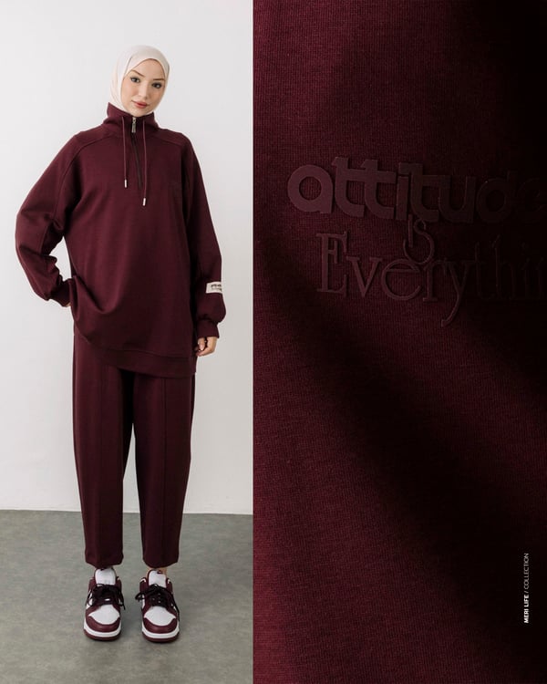Sweat Pantolon Bordo Takım