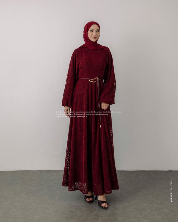 Vraca Dantel Kumaş Bordo Elbise