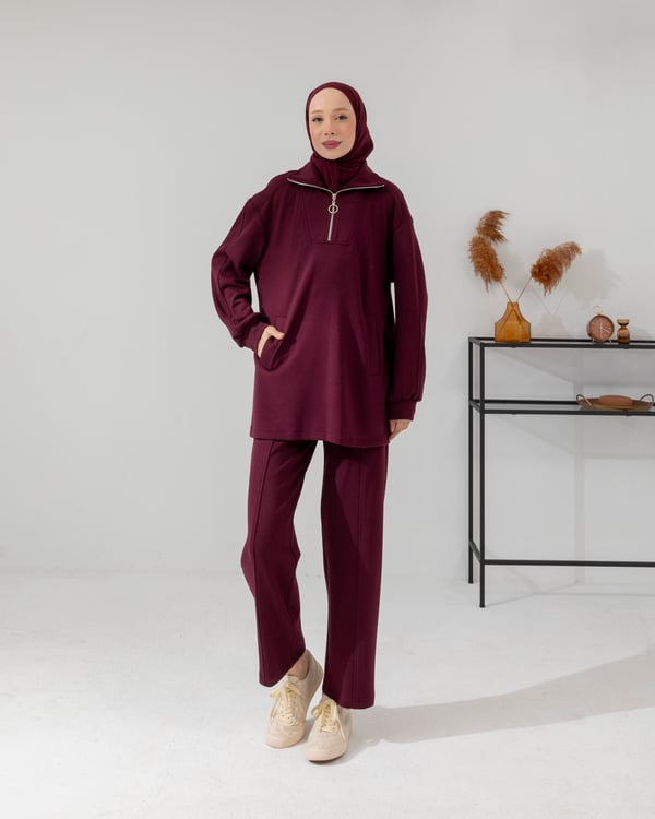 Yarım Fermuarlı Bordo Oysho Takım