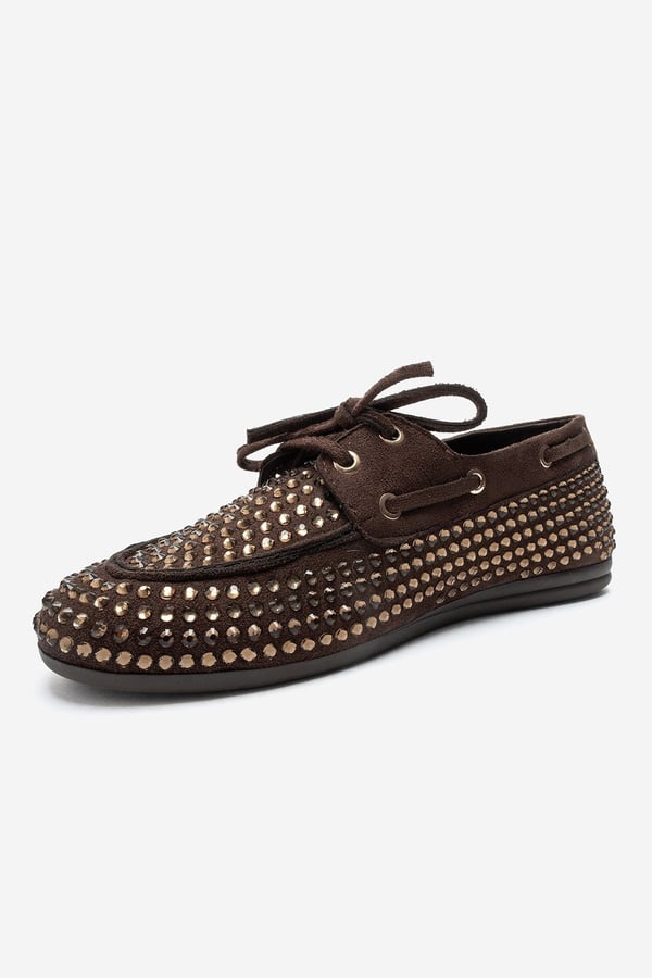 193-507-2-KAHVERENGI SUETANNEX Kahverengi Süet Taşlı Kadın Loafer Ayakkabı