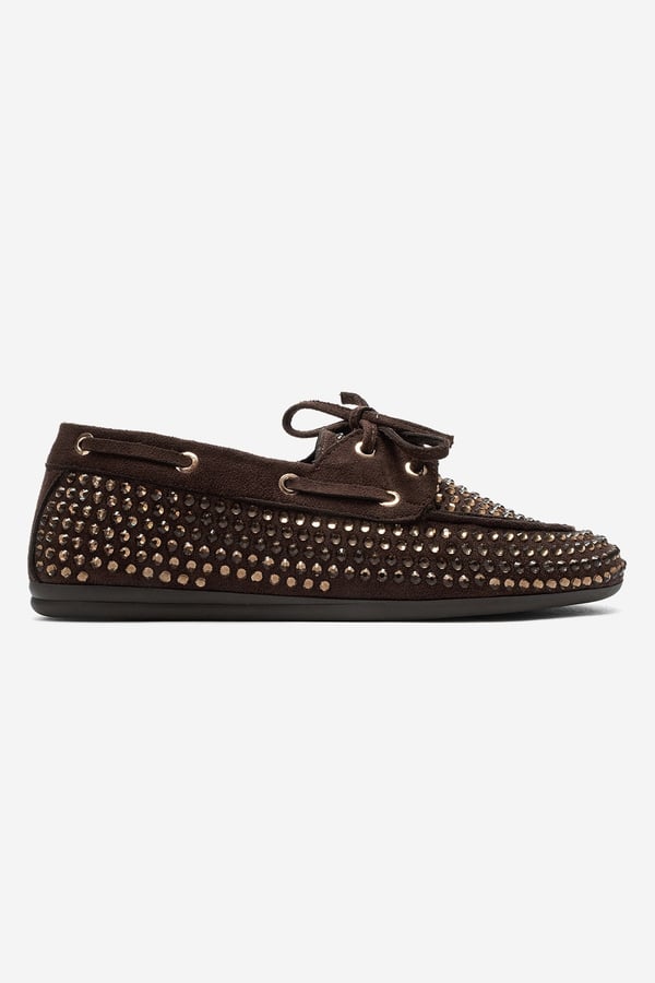 193-507-2-KAHVERENGI SUETANNEX Kahverengi Süet Taşlı Kadın Loafer Ayakkabı