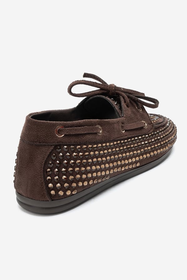 193-507-2-KAHVERENGI SUETANNEX Kahverengi Süet Taşlı Kadın Loafer Ayakkabı