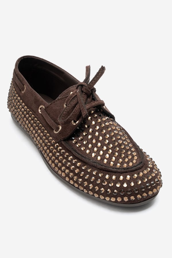 193-507-2-KAHVERENGI SUETANNEX Kahverengi Süet Taşlı Kadın Loafer Ayakkabı