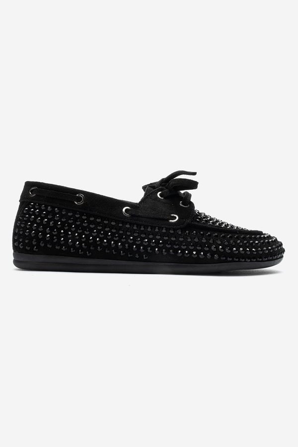 193-507-1-SIYAH SUETANNEX Siyah Süet Taşlı Kadın Loafer Ayakkabı
