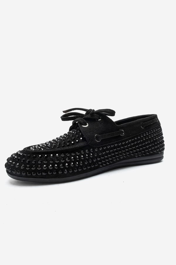 193-507-1-SIYAH SUETANNEX Siyah Süet Taşlı Kadın Loafer Ayakkabı