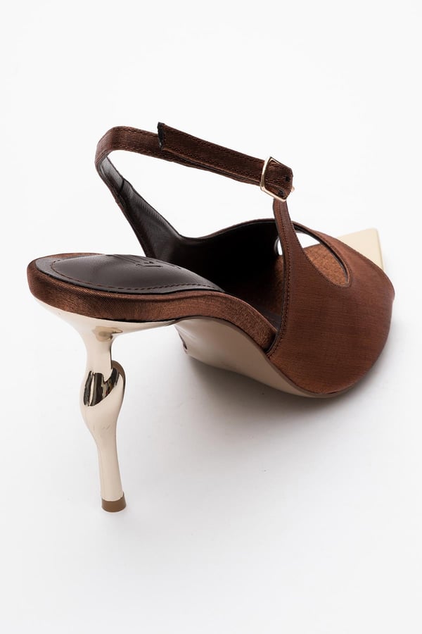 80-9094-1-BAKIR/KAHVERENGI SATENBARLY Bakır-Kahverengi Saten Gold Detaylı Sivri Burunlu Kadın Topuklu Ayakkabı