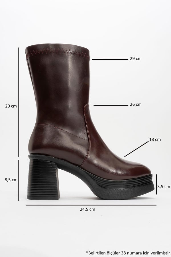 16-1505-2-BORDOBECK Bordo Kadın Platform Topuklu Bot