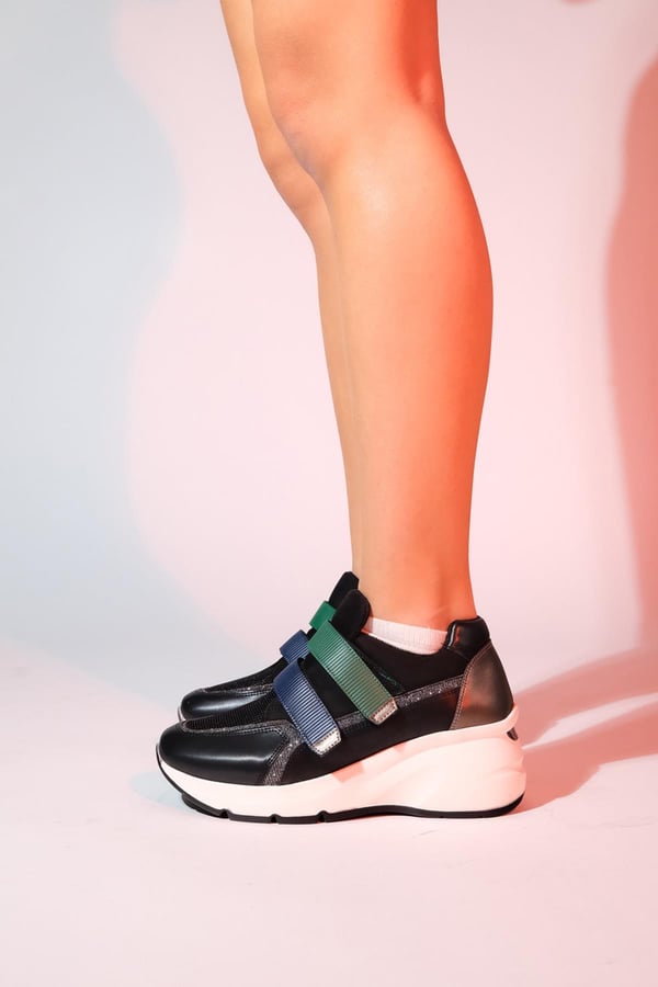 98-62169-5-SIYAH MULTIBERGE Siyah Multi Kadın Cırtlı Dolgu Taban Spor Sneakers