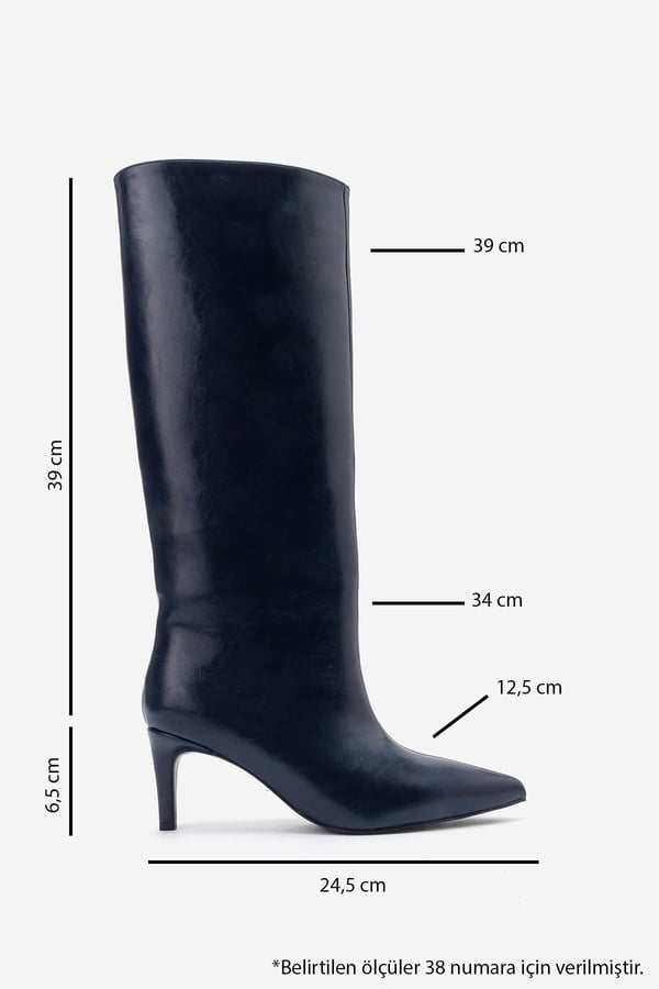 113-3125-9-LACIVERT CILTCAMİLA Lacivert Cilt Kadın Topuklu Çizme