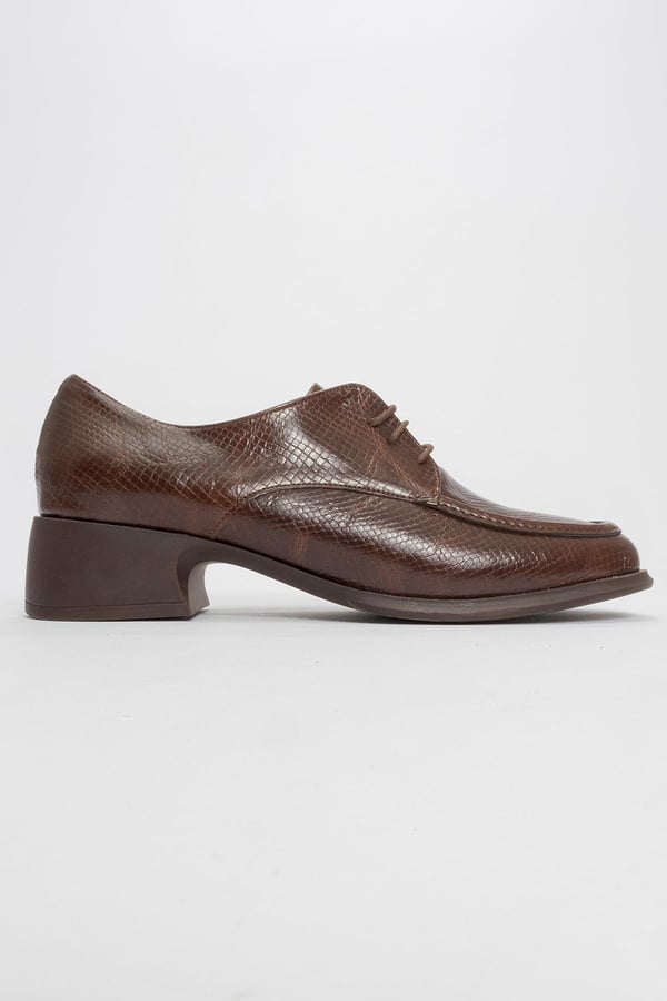 1-161K1007-1-KAHVE DESENLICHİES Kahve Desenli Bağcıklı Kadın Loafer Ayakkabı