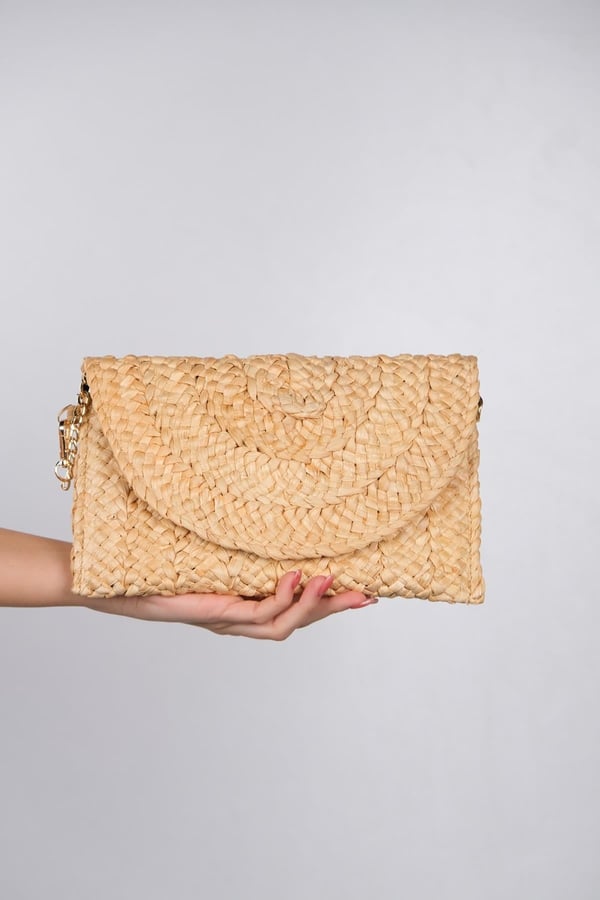 34-HSR1170-2-KOYU BEJ HASIRCOLVA Koyu Bej Hasır Kadın Clutch Çanta