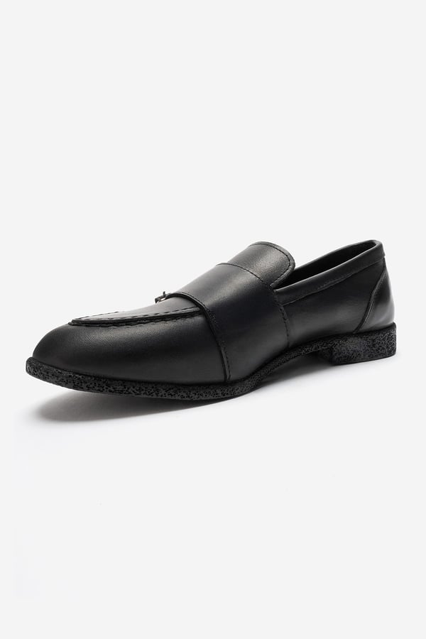 46-2160-3-SIYAH CILTDALY Siyah Cilt Hakiki Deri Tokalı Kadın Loafer Ayakkabı