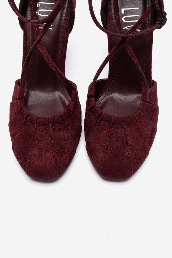 124-6977-4-BORDO SUETELIZA Bordo Süet Kadın Topuklu Ayakkabı