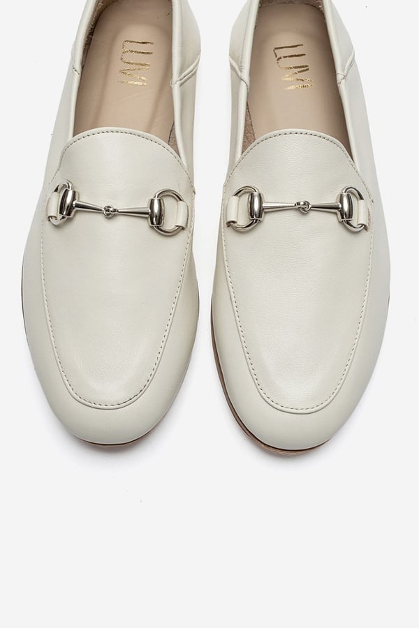 63-F03-34-KREM CILTF03 Krem Cilt Hakiki Deri Kadın Loafer Ayakkabı