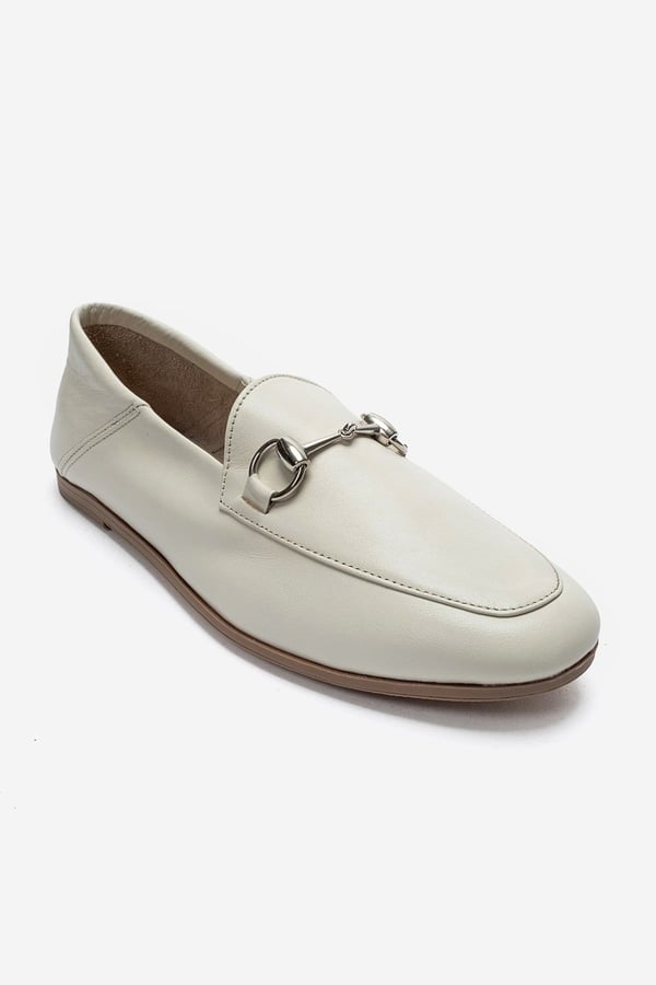 63-F03-34-KREM CILTF03 Krem Cilt Hakiki Deri Kadın Loafer Ayakkabı