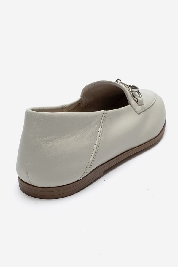 63-F03-34-KREM CILTF03 Krem Cilt Hakiki Deri Kadın Loafer Ayakkabı