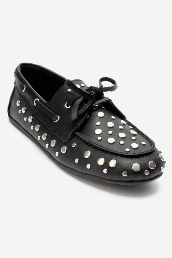 176-301-1-SIYAH CILTHYDE Siyah Cilt Hakiki Deri Troklu Bağcıklı Kadın Loafer Ayakkabı