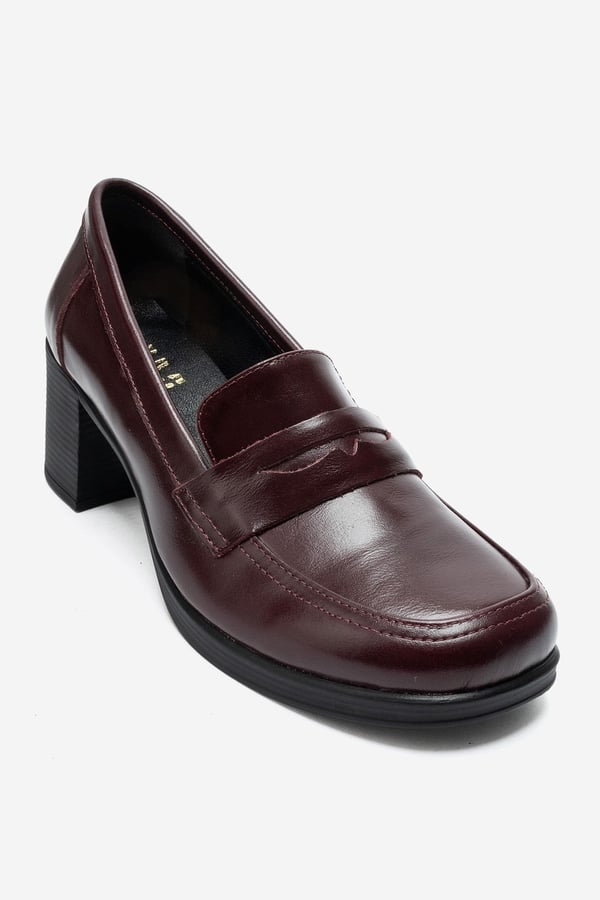 139-10-5-BORDO CILTKELLYS Bordo Cilt Hakiki Deri Kadın Topuklu Loafer Ayakkabı