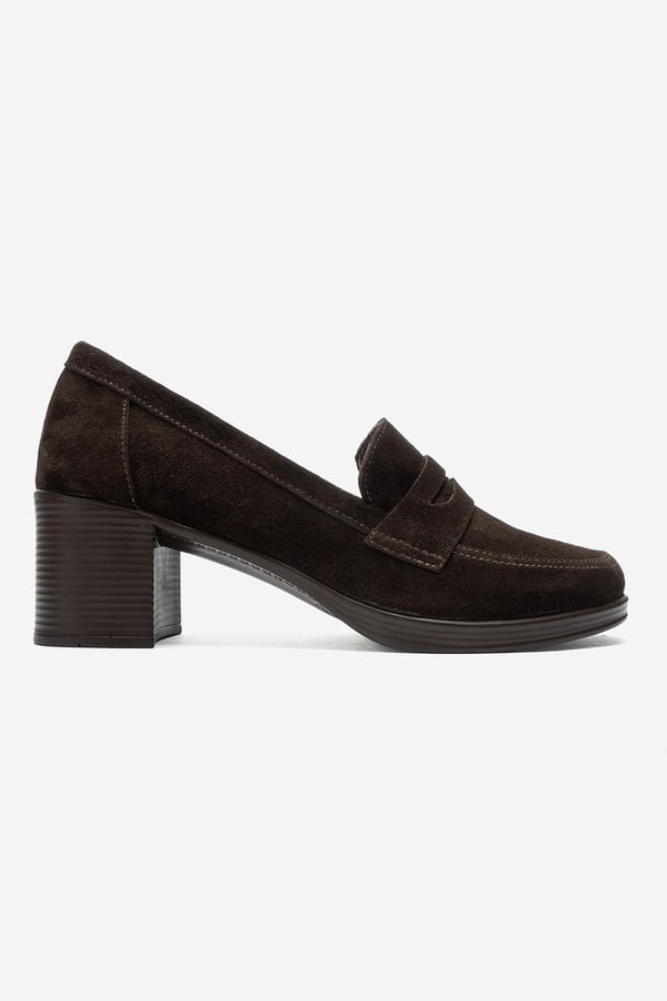 139-10-3-KAHVERENGI SUETKELLYS Kahverengi Süet Hakiki Deri Kadın Topuklu Loafer Ayakkabı
