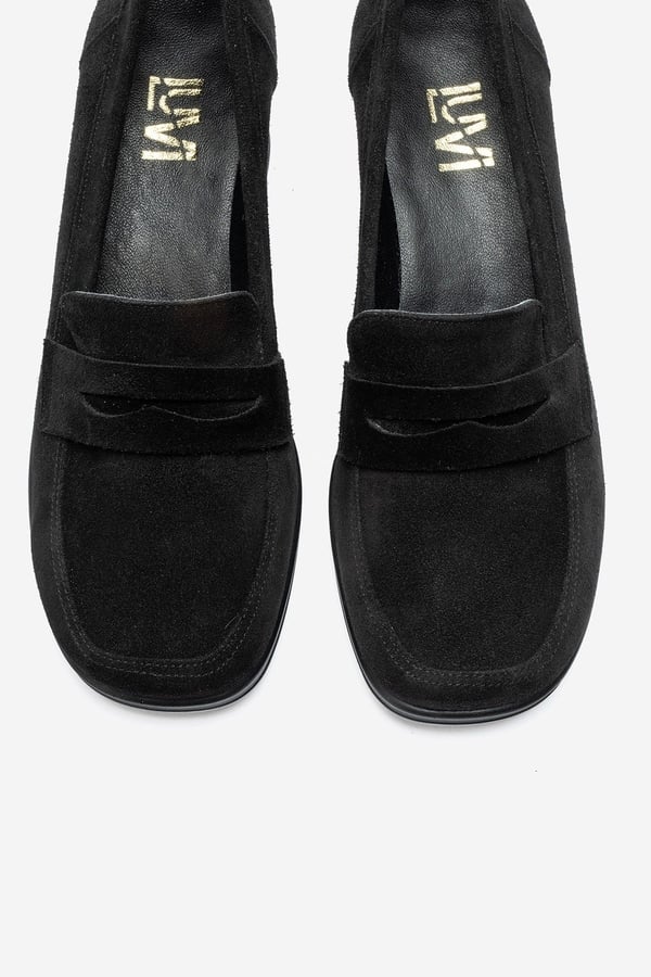 139-10-6-SIYAH SUETKELLYS Siyah Süet Hakiki Deri Kadın Topuklu Loafer Ayakkabı