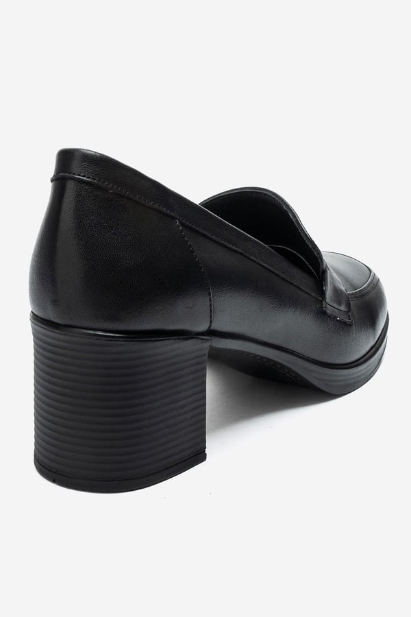 139-10-4-SIYAH CILTKELLYS Siyah Cilt Hakiki Deri Kadın Topuklu Loafer Ayakkabı