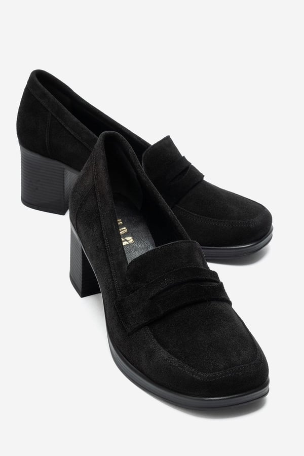 139-10-6-SIYAH SUETKELLYS Siyah Süet Hakiki Deri Kadın Topuklu Loafer Ayakkabı