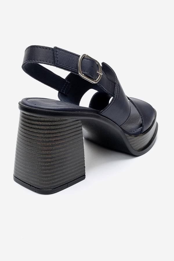 98-D2261-6-LACIVERT CILTKEVIN Lacivert Cilt Hakiki Deri Kadın Platform Topuklu Sandalet