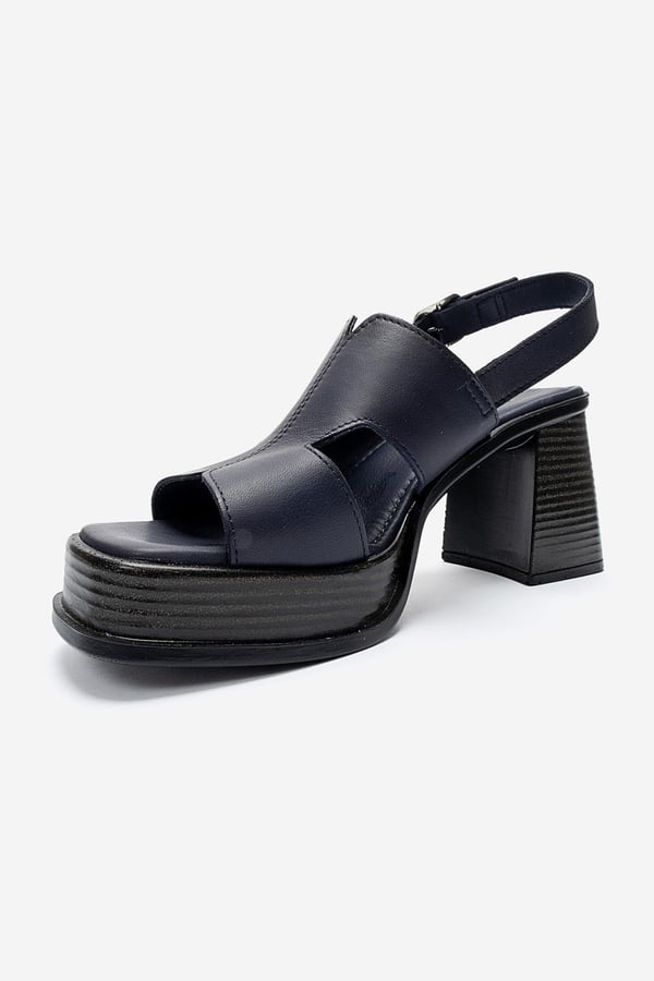 98-D2261-6-LACIVERT CILTKEVIN Lacivert Cilt Hakiki Deri Kadın Platform Topuklu Sandalet