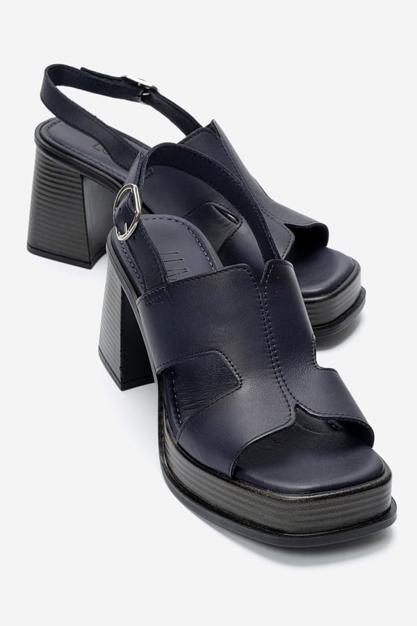 98-D2261-6-LACIVERT CILTKEVIN Lacivert Cilt Hakiki Deri Kadın Platform Topuklu Sandalet