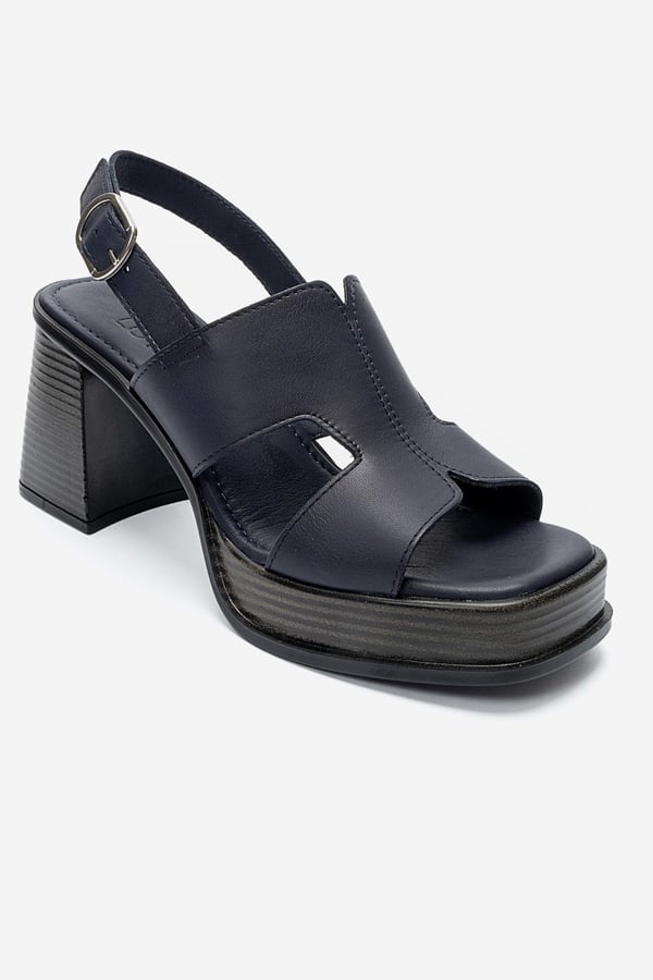 98-D2261-6-LACIVERT CILTKEVIN Lacivert Cilt Hakiki Deri Kadın Platform Topuklu Sandalet