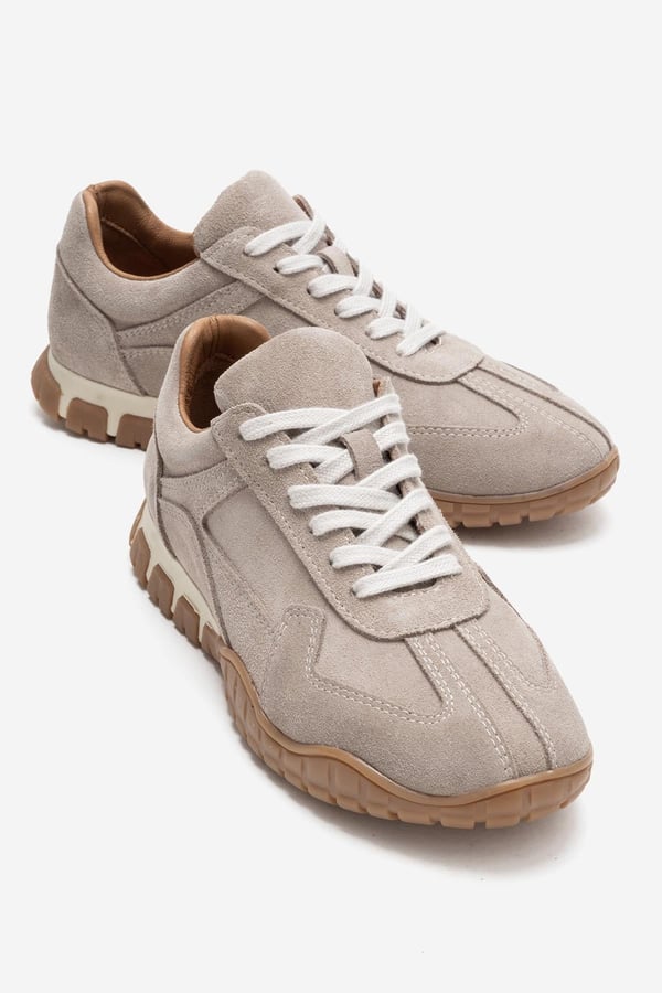 210-55102-4-BEJ SUETLARS Bej Süet Hakiki Deri Kadın Günlük Sneaker