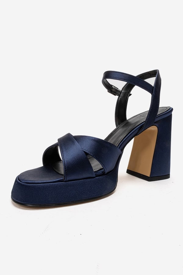 168-210-26-LACIVERT SATENLELLO Lacivert Saten Kadın Platform Topuklu Ayakkabı
