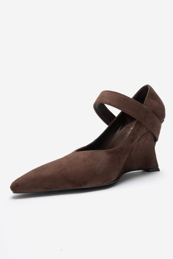 80-10402-1-KAHVERENGI SUETLYONS Kahverengi Süet Tokalı Kadın Dolgu Topuklu Ayakkabı