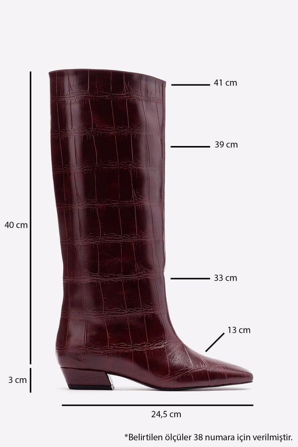 113-2817-2-BORDO BASKILYRIC Bordo Baskı Kadın Kalın Topuklu Çizme