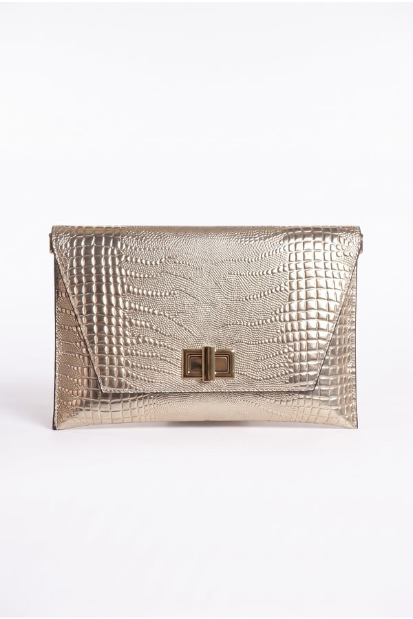 202-25-16-ALTIN DESENLIMAORI Altın Desenli Kadın Clutch Çanta