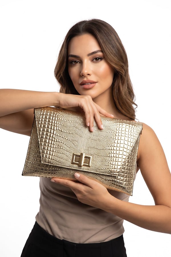 202-25-16-ALTIN DESENLIMAORI Altın Desenli Kadın Clutch Çanta