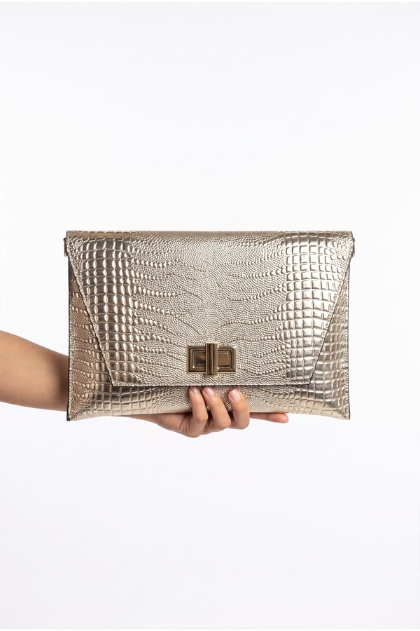 202-25-16-ALTIN DESENLIMAORI Altın Desenli Kadın Clutch Çanta