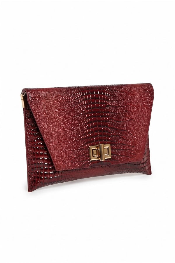 202-25-15-BORDO BASKI RUGANMAORI Bordo Baskı Rugan Kadın Clutch Çanta