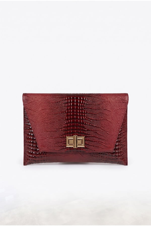 202-25-15-BORDO BASKI RUGANMAORI Bordo Baskı Rugan Kadın Clutch Çanta