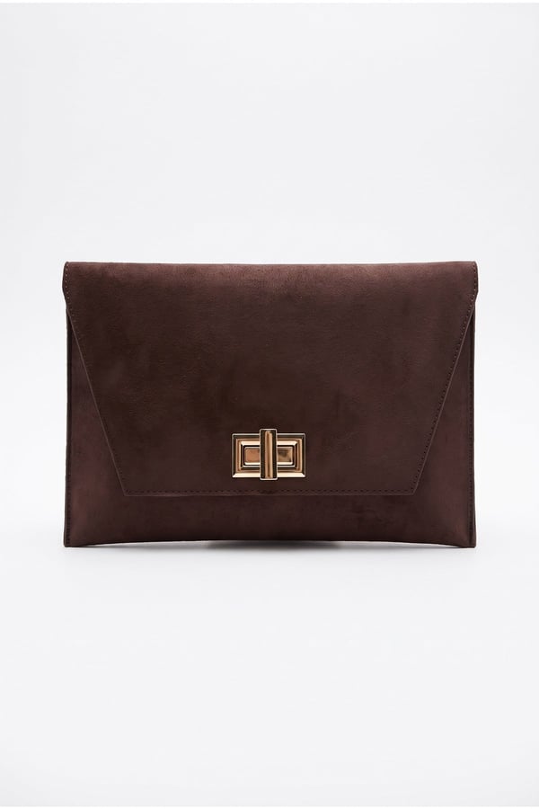 202-25-12-KAHVERENGI SUETMAORI Kahverengi Süet Kadın Clutch Çanta